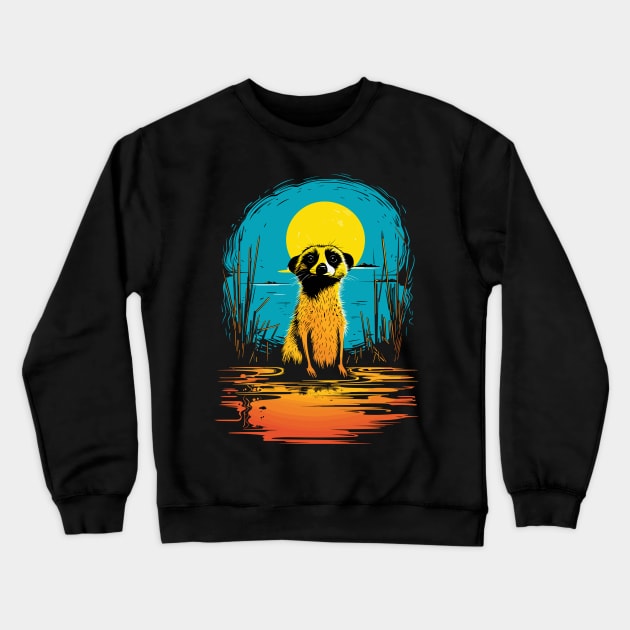 Serenity at Sunset: Cute Suricate Crewneck Sweatshirt by Toonstruction